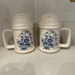 Vintage Blue Floral Ceramic Salt and Pepper Shakers